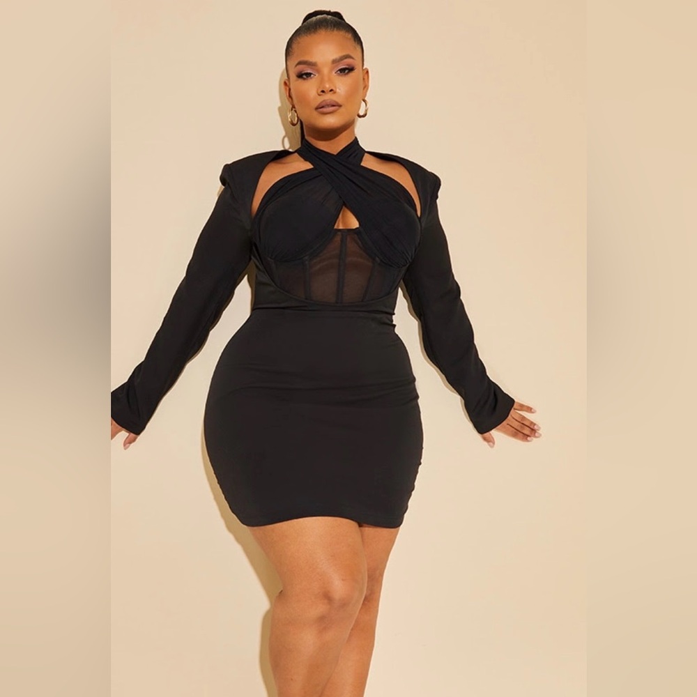 PrettyLittleThing Black Long Sleeve Dress